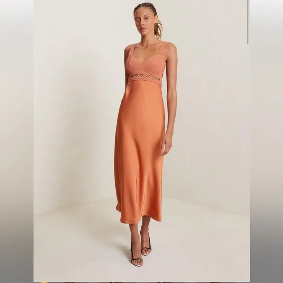 A.L.C Talia Crochet Bodice Satin Midi Dress - Picture 2 of 5